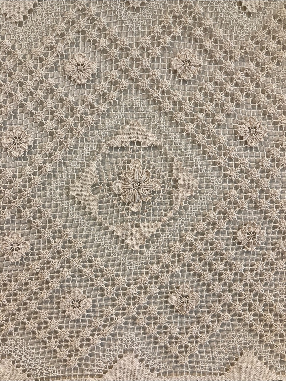 Crochet Tablecloth Square Floral Design In Cream Color - Picture 7 of 13